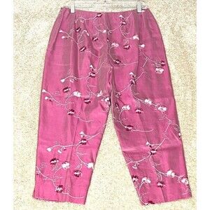 Dana Buckman Pink Raw Silk Dress Embroidered Flowers Pant Size 12‎